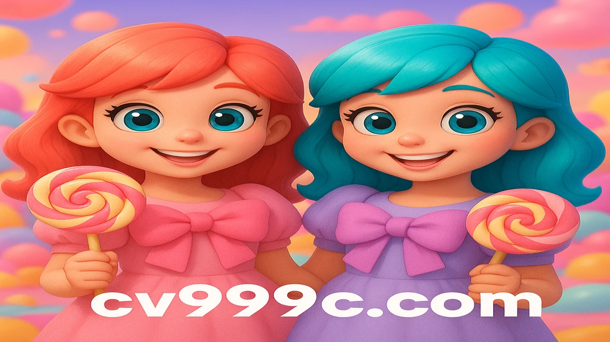 cv999-এ জনপ্রিয় Sweet Bonanza গেমটি প্রতিনিধিত্ব করে দুটি মিষ্টি এনিমে-স্টাইলের মেয়ে, যাদের চুল সোনালি-হলুদ ও কমলা রঙের, রঙিন ক্যান্ডি-রাজ্যে ললিপপ ধরেছে।